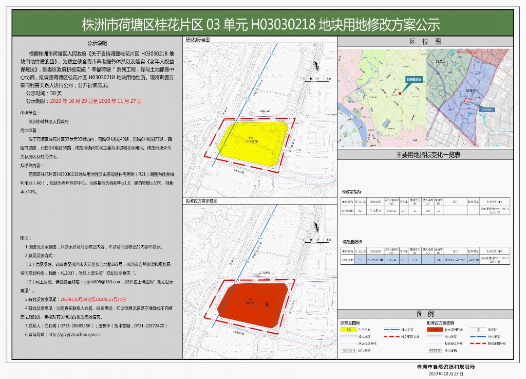 株洲市荷塘区桂花片区03单元H03030218地块用地修改方案公示