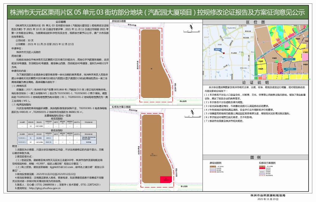 株洲市天元区栗雨片区05单元03街坊部分地块(汽配园大厦项目)控规修改论证报告及方案