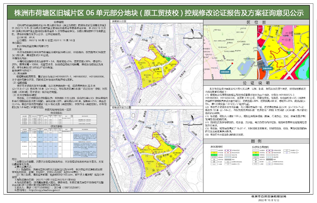 株洲市荷塘区旧城片区06单元部分地块(原工贸技校)控规修改论证报告及方案征询意见公示