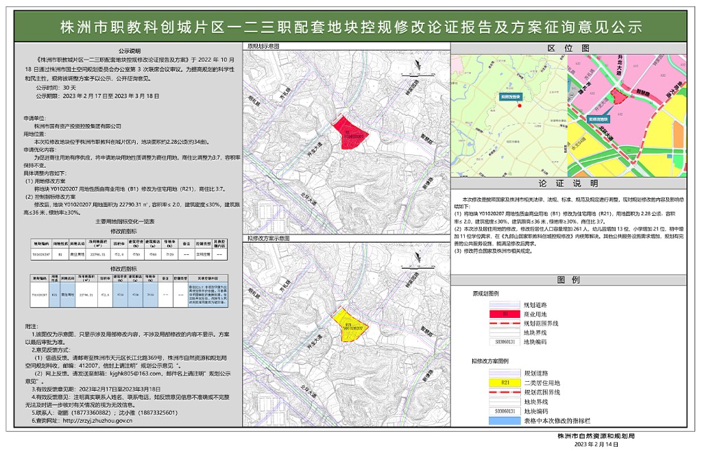 株洲市职教城片区一二三职配套地块控规修改论证报告及方案