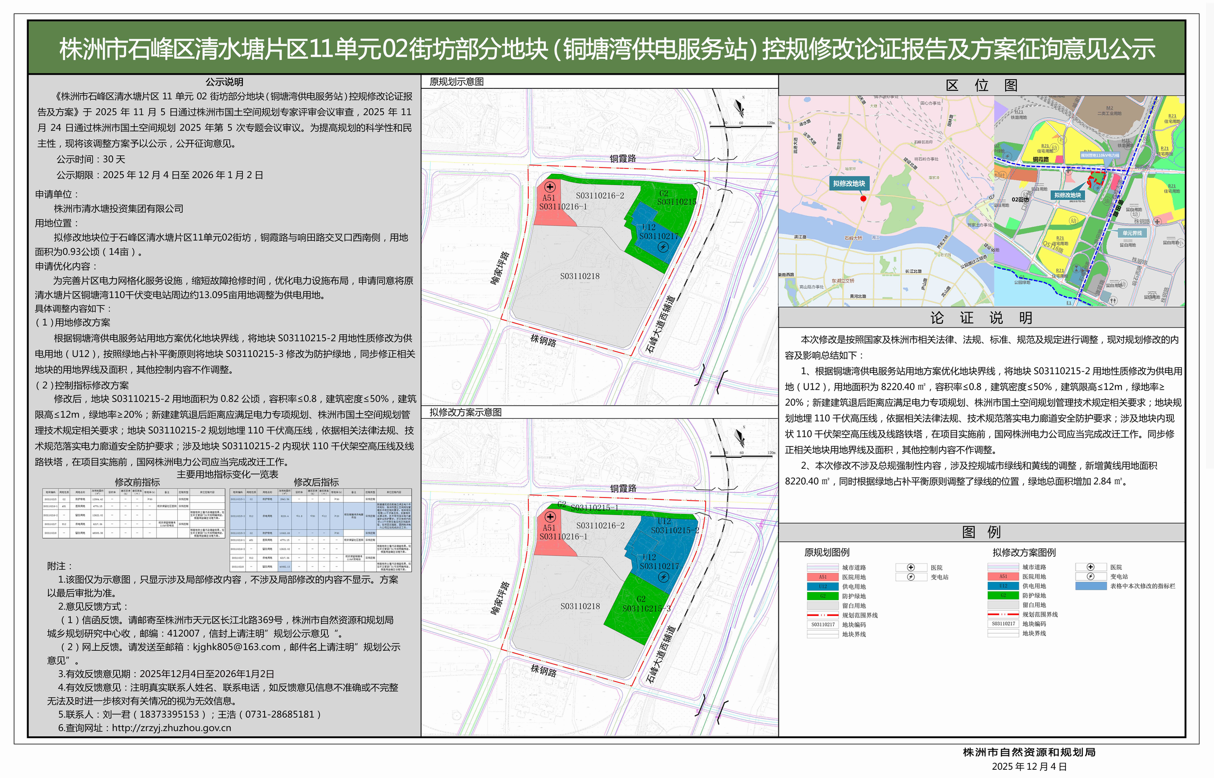 横版-株洲市石峰区清水塘片区11单元02街坊部分地块(铜塘湾供电服务站)控规修改论证报告及方案 - 挂网
